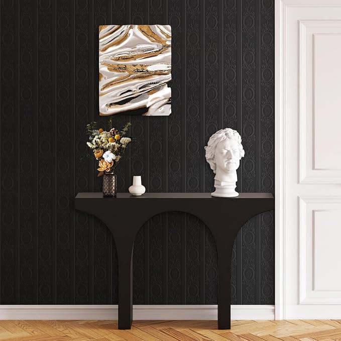 Black 3D Embossed Textured Peel Stick Wallpaper 17.3"x1200" | Removable Renter Friendly Contact Paper, Waterproof Self Adhesive Wallpaper for Bedroom, Bathroom, Decor,144 sq.