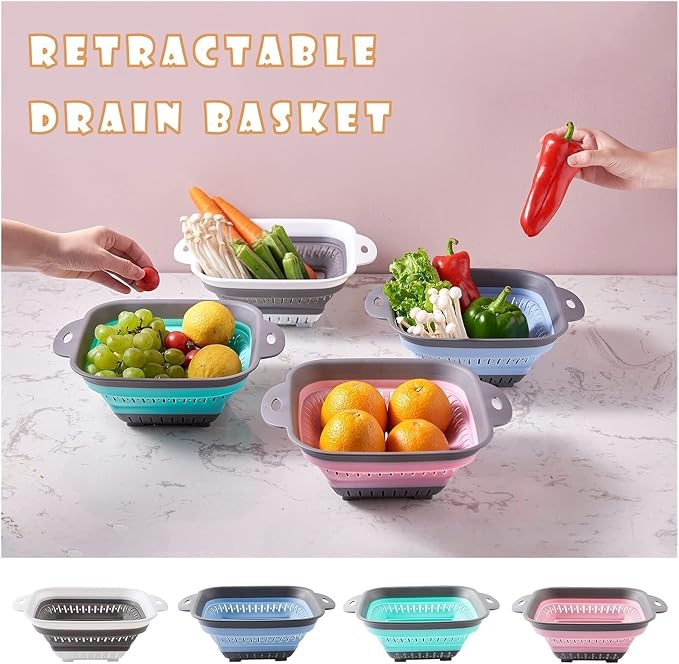 Draining rack Drain Basket Vegetables Basket Collapsible Colander Strainer with Plastic Handles Foldable Storage Basket Kitchen Gadgets Sink Strainer Basket(B)