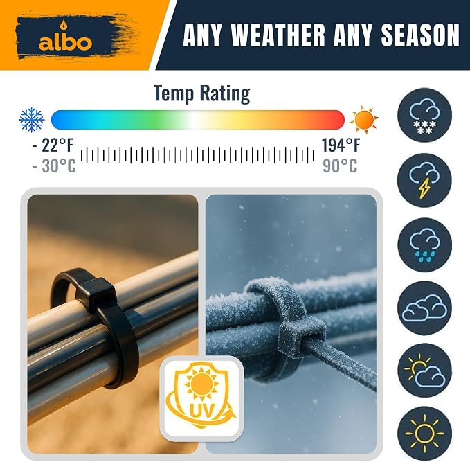 ALBO Zip Ties Black 12 Inch 1000 Pack 50 lb, Long Plastic Cable Ties Thick 0.19 Inch Tie Wraps Heavy Duty UV Resistant Nylon Wire Ties for Indoor and Outdoor