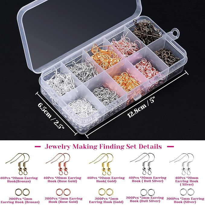 Earring Hooks, Audab 1400pcs Making Kit with 200pcs Ear Ring 1000pcs Jump Rings, Backs and Jewelry Pliers for Supplies Findings