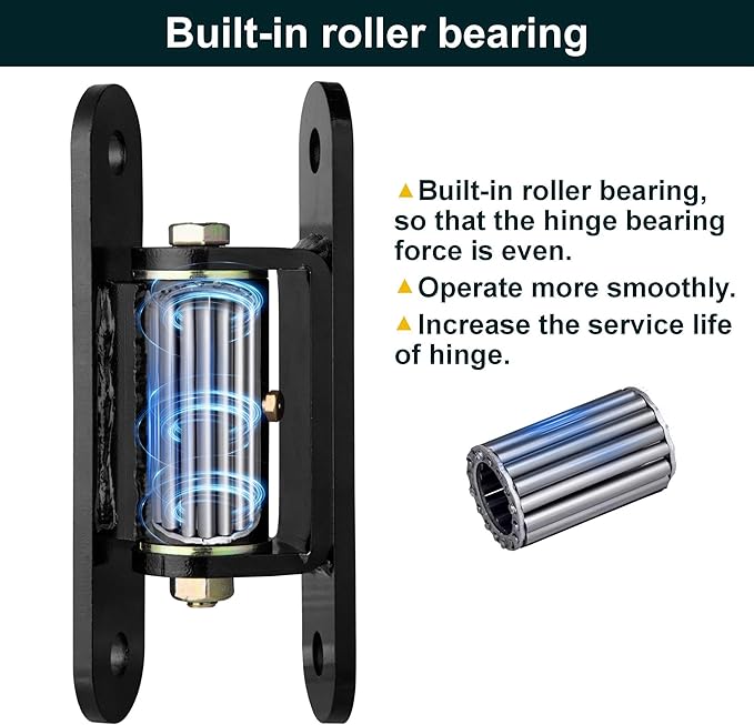 Heavy Duty Gate Hinges ，7in Can Be Bolted or Welded On Heavy Duty Large Wood or Metal Gates, 1100 lbs Max Load,Built-in Roller Bearing Hinges Opened 90° Inward or Outward,2pack