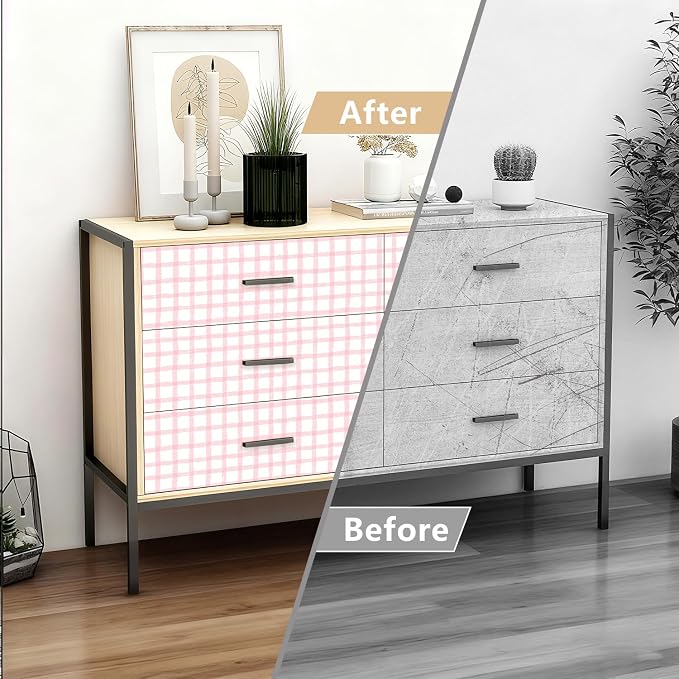 Plaid Wallpaper Peel and Stick, 17.7"x393" | Hand-Painted Pink, Self Adhesive, Vinyl, Removable, Boho Checkered Contact Paper for Bedroom, Living Room, Bathroom