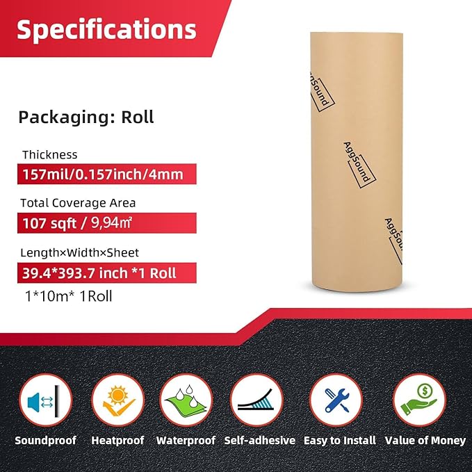 Sound Deadening Mat 157mil(4 mm) 107.64sqft - Car Sound Deadening Material Closed Cell Foam - Heat Insulation PE Foam Sound Deadener Material & Heat Barrier