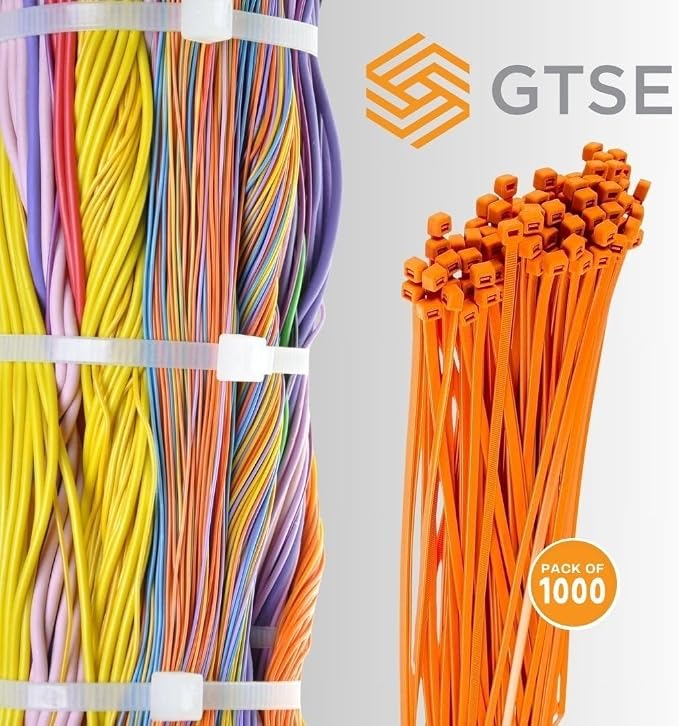 GTSE 4 Inch Orange Zip Ties, 1,000 Bulk Pack, 18lb Strength, UV Resistant Small Nylon Cable Ties, Self-Locking 4" Tie Wraps