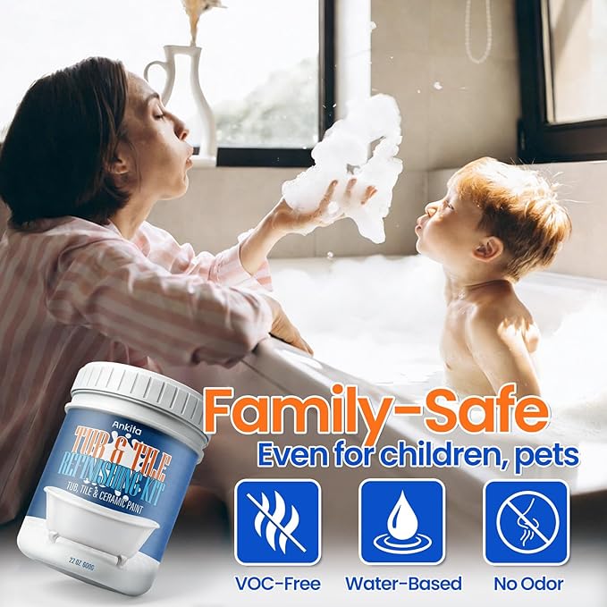 Specialty Tub and Tile Paint, Water-based Tub and Tile Refinishing Kit with Tools, Quick-Dry Tub Paint for Bathtub, No Odor Shower Paint, Bathroom Tile Paint, User-friendly on Tubs, Tile, Shower, Sink (Pure White)