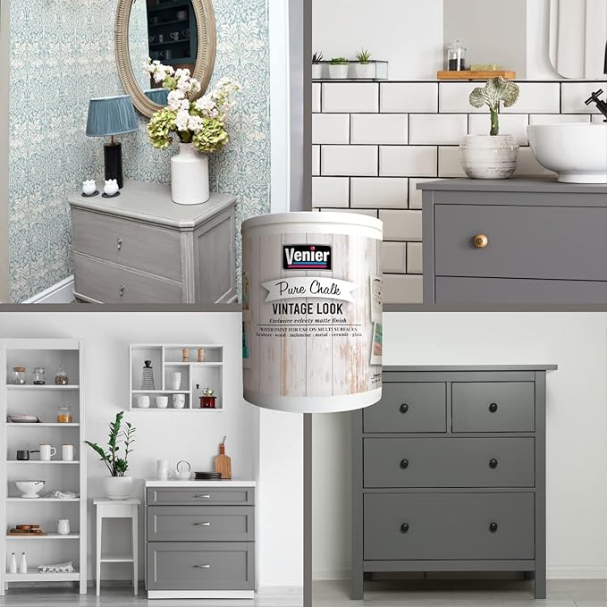 Chalk Pure Paint - for Furniture, Crafts, Home Decor - All-in-One – DIY – Eco-Friendly (Vintage [Country Gray]), (33.81 oz)…