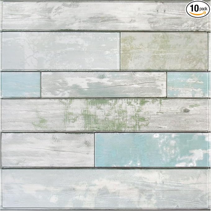COMSTICKC Peel and Stick Faux Wood Wall Panels Shiplap Vintage Blue, 10 Pcs of 12" x 12", Not Real Wood, Thin PVC 3D Fake Wood Self-Adhesive Wall Covering Wallpaper for Interior Farmhouse Decor