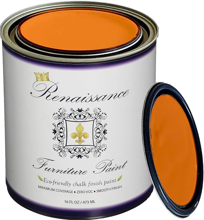 Retique It® Chalk Finish Paint by Renaissance, 16oz Pumpkin - Non Toxic, Eco-Friendly Chalk Furniture & Cabinet Paint - 16 oz (Pint), Pumpkin