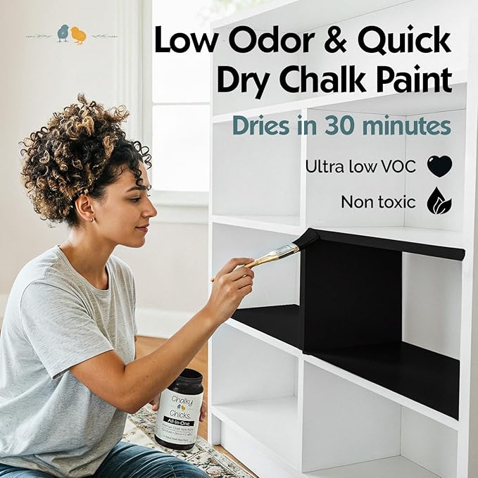 Chalky Chicks 4 Fl Oz Matte Starless Night Black Chalk Paint for Furniture Without Sanding - No Prep Furniture Paint No Sanding All in One for Crafts, Wood, Cabinet, Walls, Metal, Dresser, Farmhouse