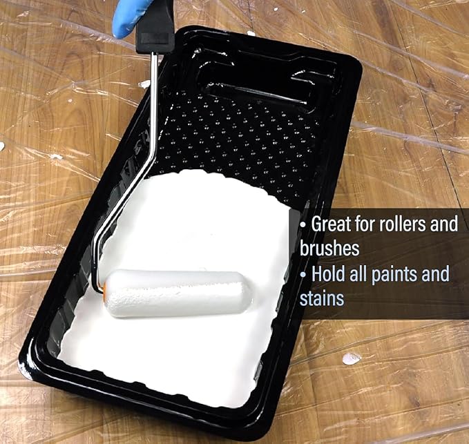 Great Andrew Jumbo Paint Roller Tray Liner 4 Inch, 12 PCS Disposable Small Plastic Paint Trays Liners Perfect for Smaller Projects, DIY Painting etc. (Black)