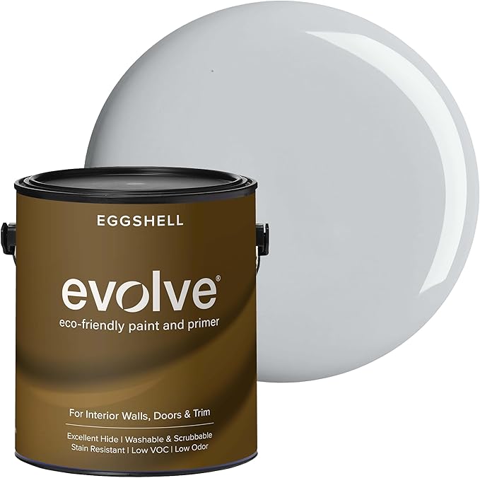 EVOLVE Interior Paint & Primer, Eggshell (Silver Gray), 1 Gallon – One-Coat Coverage, Excellent Hide, Low VOC, Low Odor, Washable Paint for Walls, Doors & Trim