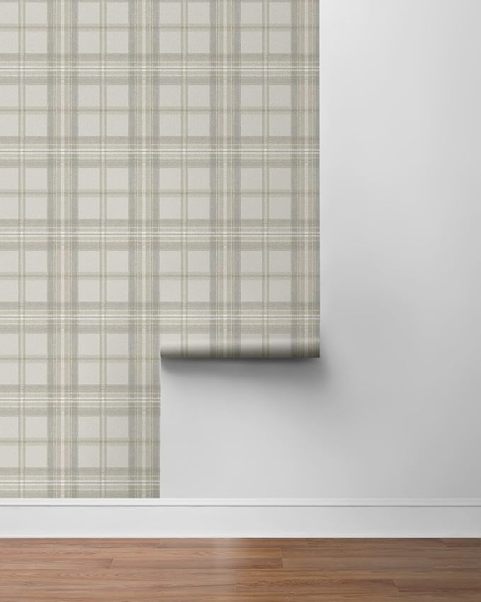 NextWall Harry & Grace Herringbone Plaid Premium Matte Non-Woven Peel and Stick Wallpaper (Frosted Calcutta)