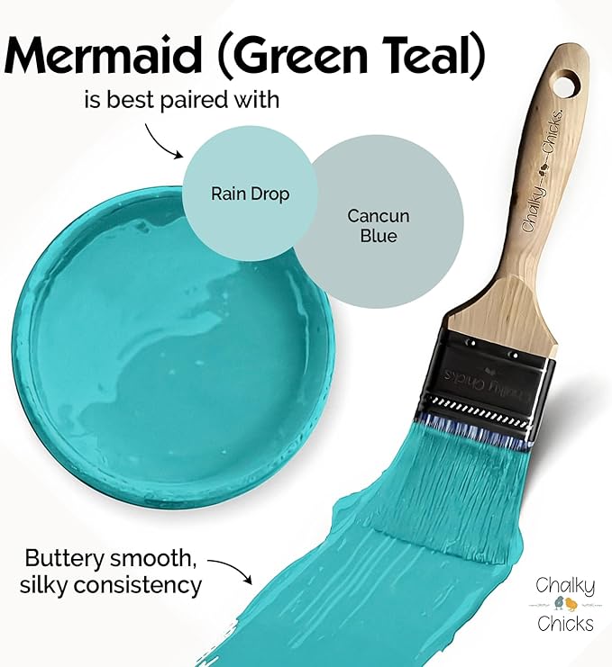 Chalky Chicks 4 Fl Oz Matte Mermaid (Green Teal) Chalk Paint for Furniture Without Sanding - No Prep Furniture Paint No Sanding All in One for Crafts, Wood, Walls, Cabinet, Metal, Dresser, Farmhouse