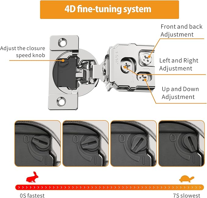 Chibery 2 Pack 1-5/16" Overlay 4D Soft Close Concealed Hinges for Face Frame Door, Adjustable Closing Speed, Smooth Slow Self Close Hinges, Satin Nickel, 105° Open Angle Stainless Steel Cabinet Hinges