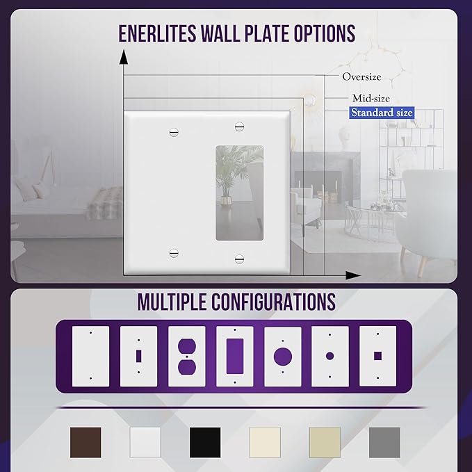 ENERLITES Combination Blank Device/Decorator Switch Wall Plate, Size 2-Gang 4.50" x 4.57", Polycarbonate Thermoplastic, 880131-W, White, 4 Pack