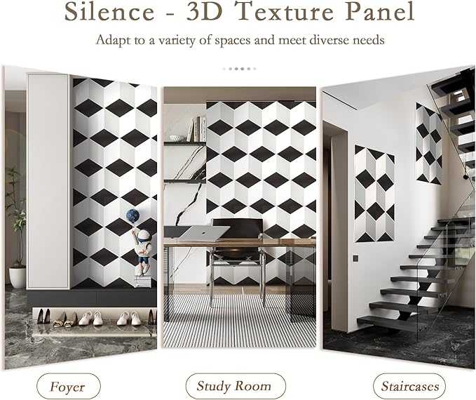 12Pack Acoustic Panels, Self-Adhesive Sound Proof Panels for Walls, Decorative 3D Textured Printing Sound Dampening Panels Sound Absorption Tiles for Studio, Office, Home, 12×12×0.4", Black and White