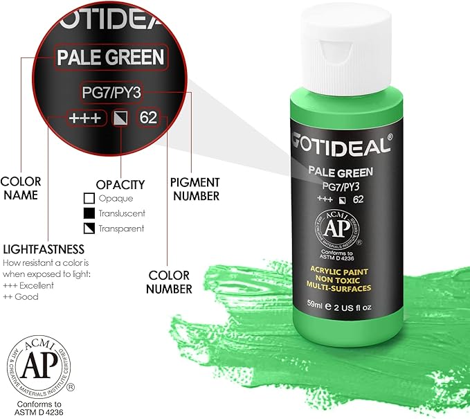 GOTIDEAL Acrylic Paint Set with 10 Brushes, 18 Colors Outdoor/Indoor (59ml, 2 oz) Art Craft Paint Non Toxic, Perfect for Hobby, Artist, Adults, Ideal for Canvas Wood Clay Ceramic Paint Supplies