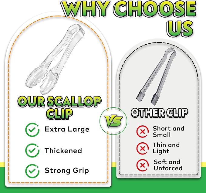 24 Pack Plastic Tongs for Serving, 9 Inch Heavy Duty Hard Plastic Serving Tongs with Scalloped Tips, Reusable or Disposable Serving Utensils for Buffets, BBQ, Bakery, Parties & Catering