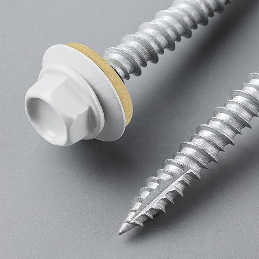 Metal Roofing Screws #10 × 1 1/2 Inch, 64pcs White Ruspert Coating Hex Head Sheet Metal Roof Screws, Self Starting Metal to Wood Siding Screw, EDPM Rubber Washers