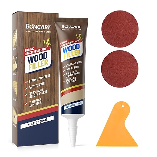 Boncart Wood Filler, 6.15 oz Paintable Wood Putty, Easy to Sand, Shrink & Crack Resistant, Quick Repair for Cracks, Holes and Damage (Natural)