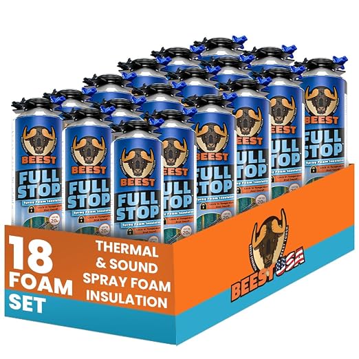 BEEST FullStop Fire-Rated Spray Foam Insulation for Walls & Attics - 360 Board ft/sq.ft - High Density Expanding Spray Insulation Foam Sealant for Thermal & Soundproofing - 18 Pack (18x26.8 oz)