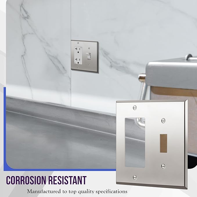 ENERLITES Combination Toggle and Decorator Switch Metal Wall Plate, Stainless Steel 201, Corrosion Resistant, Size 2-Gang 4.50" x 4.57", 771131-PC, Polished Chrome, Silver