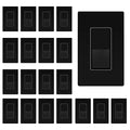 ENERLITES Matte Black Light Switch with Screwless Wall Plate, Decorator Paddle Rocker Wall Switch, Single Pole, Grounding Screw, Residential Grade, 15A 120V/277V, UL Listed, 91150-MBK20P (20 Pack)
