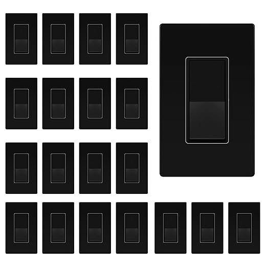 ENERLITES Matte Black Light Switch with Screwless Wall Plate, Decorator Paddle Rocker Wall Switch, Single Pole, Grounding Screw, Residential Grade, 15A 120V/277V, UL Listed, 91150-MBK20P (20 Pack)