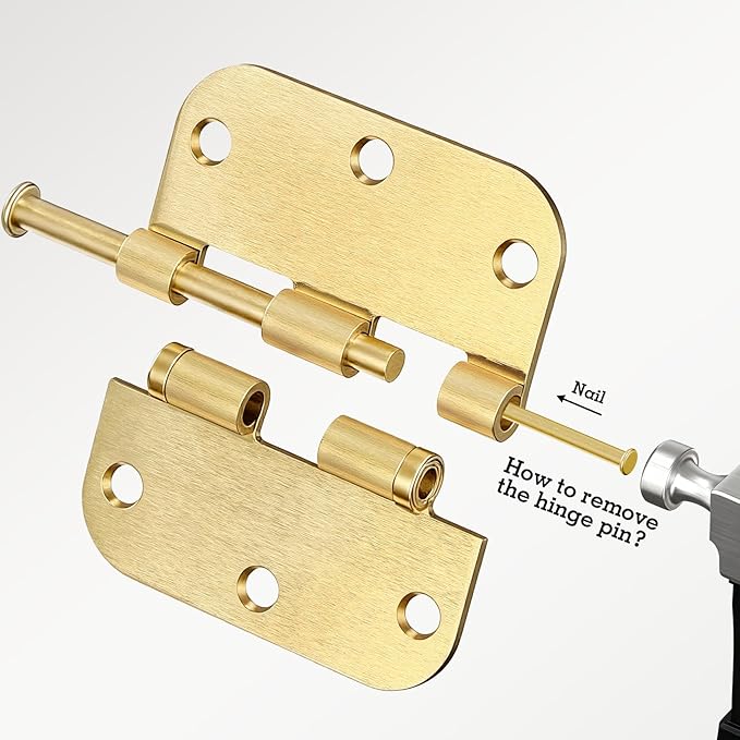 30 Pack Ball Bearing Satin Brass Door Hinges 3.5 Inch 5/8" Radius Round Squeak Free Interior 3-1/2"Flat Bifold Standard Bedroom Indoor for Doors 3 ½" House Home Decor Improvement Accessories Hardware