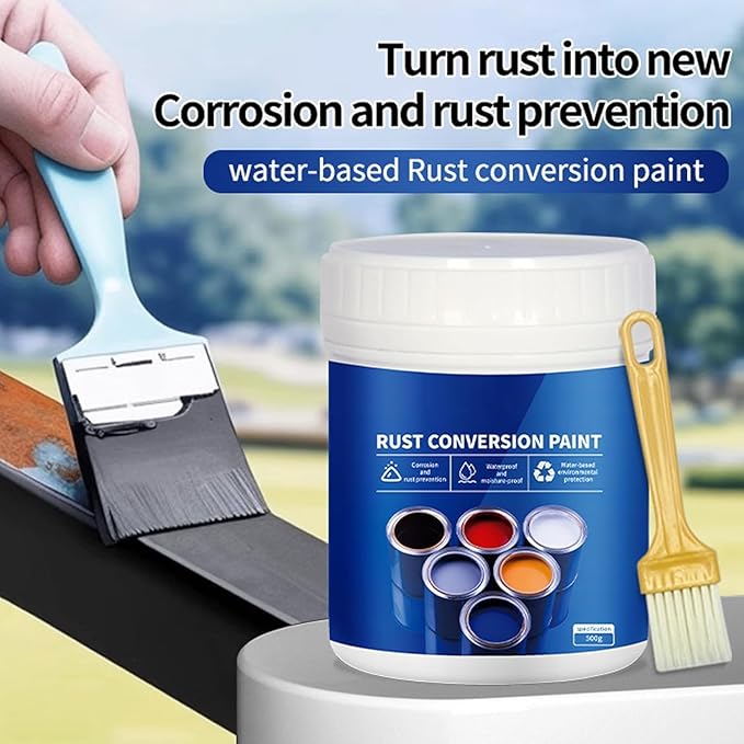 Weatherproof Rust Converter Paint for Metal, Rust Converter for Metal, Rust Remover for Metal & Primer, Water-Based Industrial Anti-Rust Paint with Tools (300g/10.7 Oz, Grey)