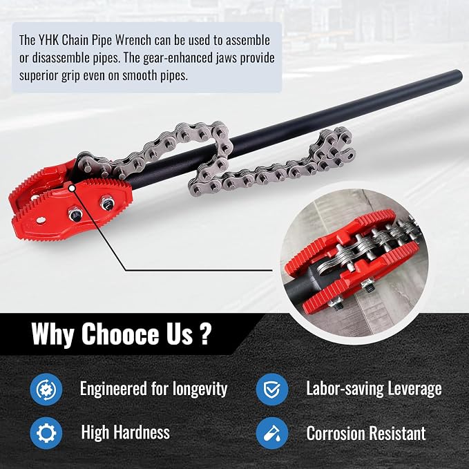 YHK Chain Pipe Wrench, 36” Heavy Duty Chain Tongs with 29.4" Chain Length, Heavy-Duty Chain Wrench for Pipe Installation, Repair, and Maintenance, Fit for 3/4"-4" Pipe Diameters