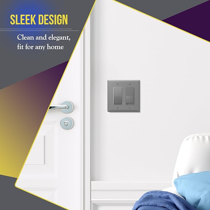 ENERLITES Double Decorator Switch Cover, Two Gang Outlet Wall Plate, Gloss Finish, Mid-Size 2-Gang 4.88" x 4.92", Unbreakable Polycarbonate Thermoplastic, UL Listed, 8832M-GY-10PCS, Gray, 10 pack