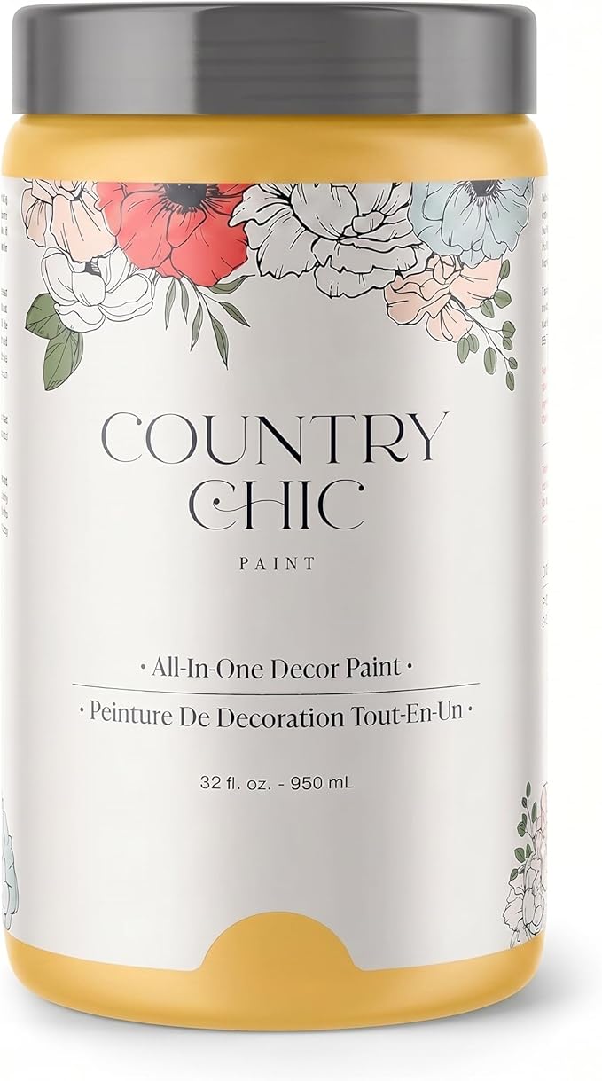 Country Chic All-in-One Chalk Paint for Furniture, Cabinets, Home Decor, Eco-Friendly, Matte Finish, Built-In Primer & Top Coat for Wood, Metal - Yellow Wellies (Yellow) - Quart 32 oz (950 ml)