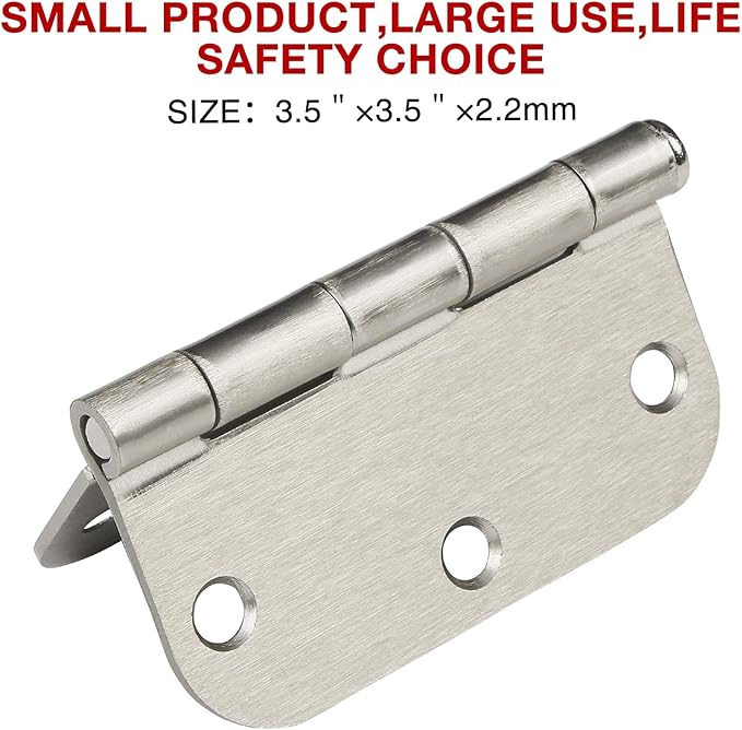 24 Pack Interior Satin Door Hinges Brushed Nickel 3.5 Inch x 3 1/2" 5/8" Rudius Rounded Heavy Duty Metal Iron Hinge 3 ½ Bifold Standard Doors Hardware Fittings for Flat,Bed/Storage/Basement Room