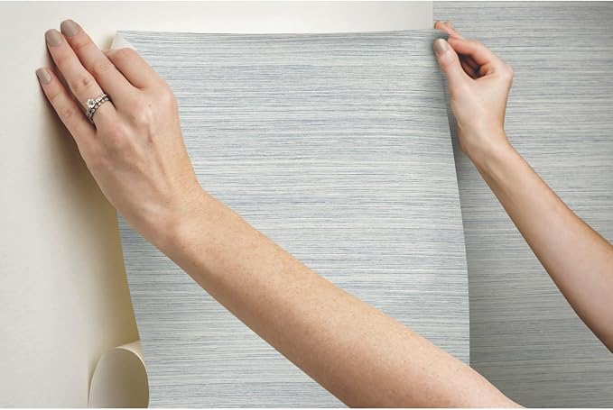 York Wallcoverings PSW1281RL Blue Cattail Weave Peel and Stick Wallpaper