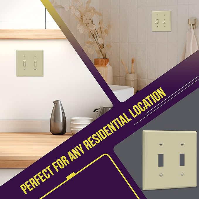 ENERLITES Toggle Light Switch Wall Plate, Gloss Finish, Size 2-Gang 4.50" x 4.57", Unbreakable Polycarbonate Thermoplastic, 8812-I, Ivory