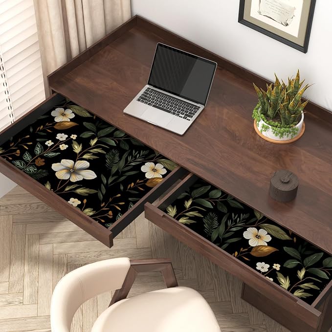 Dark Green Floral Leaf Vintage Wallpaper Peel and Stick 17.5''x118'' | Self Adhesive/Removable/Waterproof/Thick Vinyl Contact Paper for Bathroom Bedroom Shelf Cabinet Drawer,Prepasted,Easy Peel