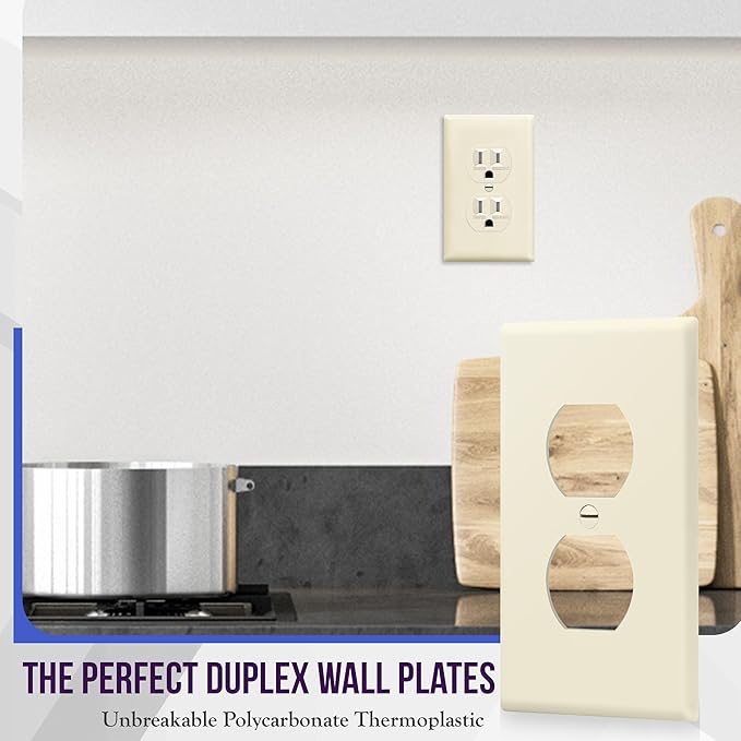 Enerlites 8821-LA Duplex Receptacle Outlet Wall Plate, Standard Size 1-Gang , Polycarbonate Thermoplastic, Light Almond