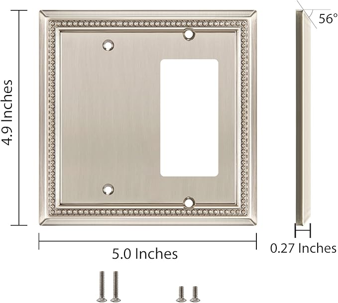 Henne Bery Sunken Pearls Heavy Duty Decorative Wall Plate Switch Plate Outlet Cover (Blank/Decorator, Satin Nickel)