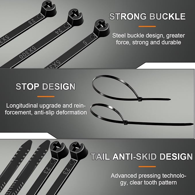 Blulu 400 Pcs 11 Inch Cable Zip Ties with Metal Tooth Stainless Steel Locking Device, 80 Lbs Tensile Strength Black Cable Ties, UV Resistant Wire Wraps Multi Purpose for Industrial Indoor Outdoor Use