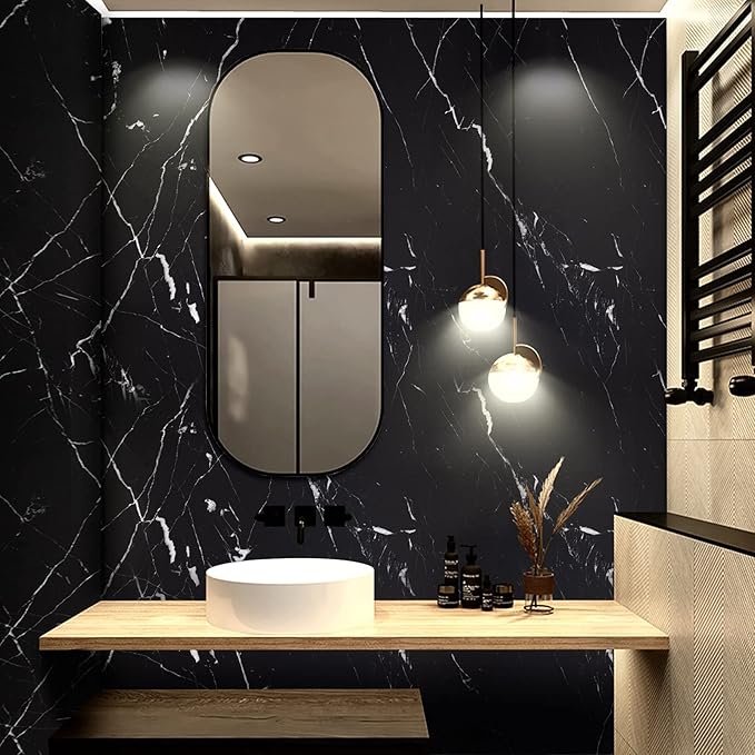 practicalWs 17.71''×196.8'' Marble Contact Paper Black/White Peel and Stick Wallpaper Thicken Self Adhesive Black Wallpaper for Countertops Cabinets Decorative Easy to Remove Upgrade