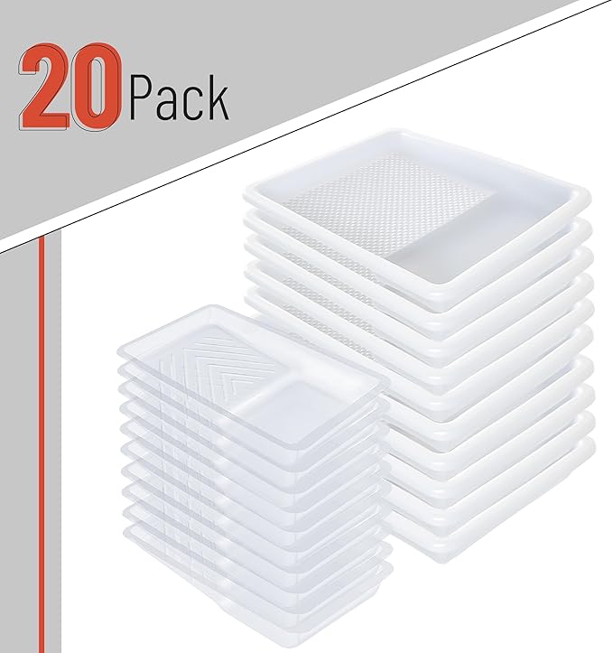Bates- Paint Tray Liner, 4" and 9", 20 Pack, Clear 4" and White 9", Plastic Disposable Paint Tray for Painting Walls