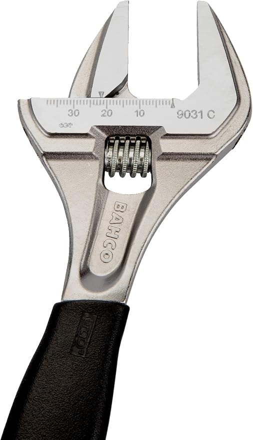 Bahco BAH9031RCUS 8" SAE Big Mouth Adjustable Wrench with Handle, Wide Jaw, Slim Head, and True Ergo Grip for Tight Spaces, Ideal for Maintenance, Plumbing, and Electrical Repair Tasks | Plumbing, Electrical And Maintenance Tool, Quality Steel Construc...