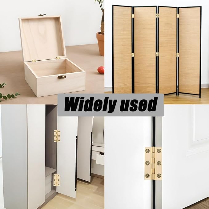 8 Pcs 32mmx62mm / 1.26" x 2.44" Gold Mini Hinges, 2.5 Inch Solid Brass Folding Butt Hinge, Cabinet Hinge for Jewelry Box, Drawer Cabinet Furniture
