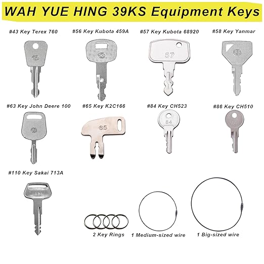 Heavy Equipment Machine Keys Master Set, 39 Excavator Dozer Skid Steer Loader Forklift Roller Keys Fit CAT Caterpillar Bobcat JD Case JLG JCB Hyster Ford Holland Yanmar Kubota Komatsu Toyota Hitachi