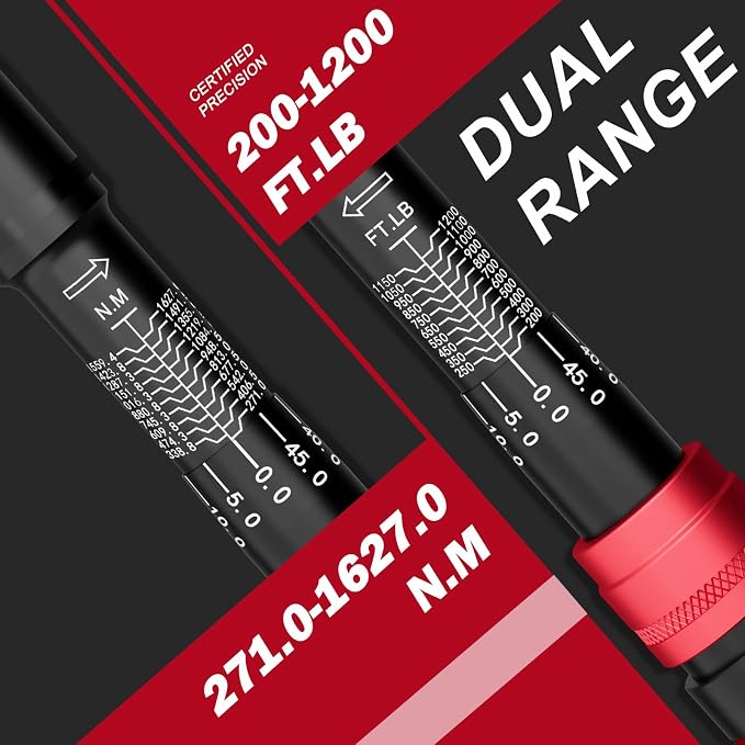 VANPO 1-inch Drive Click Torque Wrench, 200-1200 Ft-Lb,for Trucks | 271-1626 Nm, 48.03'' Length, 48-Tooth, Heavy-Duty Torque Wrench Set with a Hex Key & Industrial Machinery