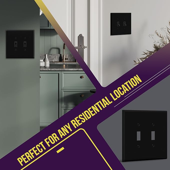 ENERLITES Double Toggle Switch Cover, Two Gang Light Switch Wall Plate, Gloss Finish, Oversized 2-Gang 5.5" x 5.5", Unbreakable Polycarbonate Thermoplastic, UL Listed, 8812O-BK, Black
