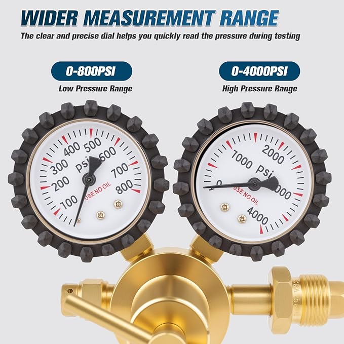 Beaiguna Nitrogen Regulator, 0-800PSI Nitrogen Regulator HVAC with CGA580 Inlet, 1/4" Male Flare Outlet Connection, Nitrogen Tank Regulator for HVAC Purging, Leak Checking, Pressure Testing, Welding