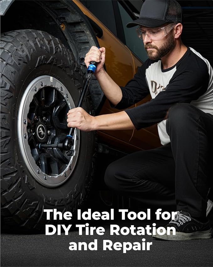 toolant 13-Piece 1/2" Torque Wrench Set, 25-250 ft-lb, ±3% | Includes 10 deep sockets, a 5" extension, and an 18"-24" telescopic breaker bar for tire work.