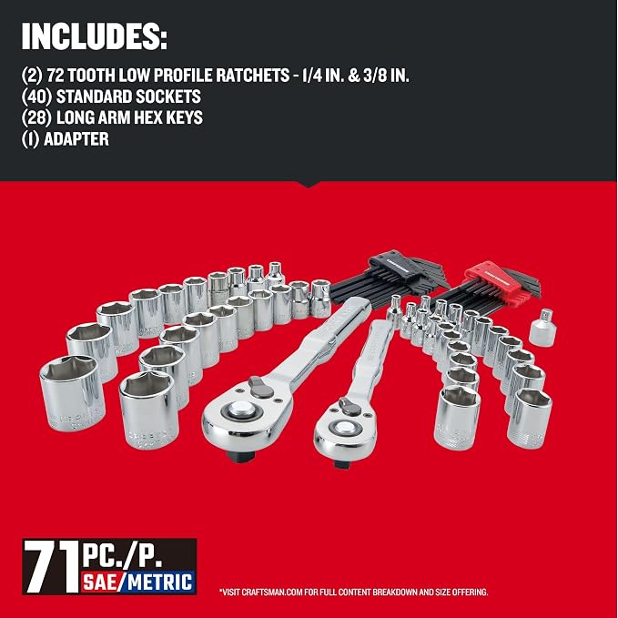 CRAFTSMAN Versastack Mechanics Tool Set, 1/4 and 3/8 Inch Drive, 71 Piece (CMMT45171)